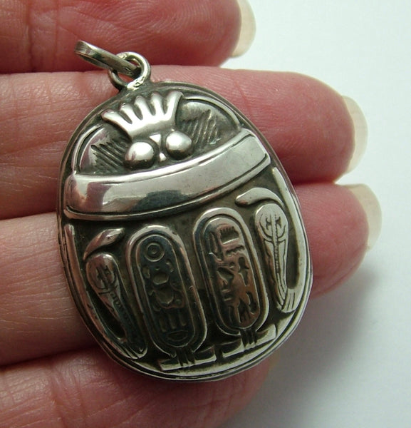Large Vintage 1930's Hollow Silver Scarab Beetle Charm