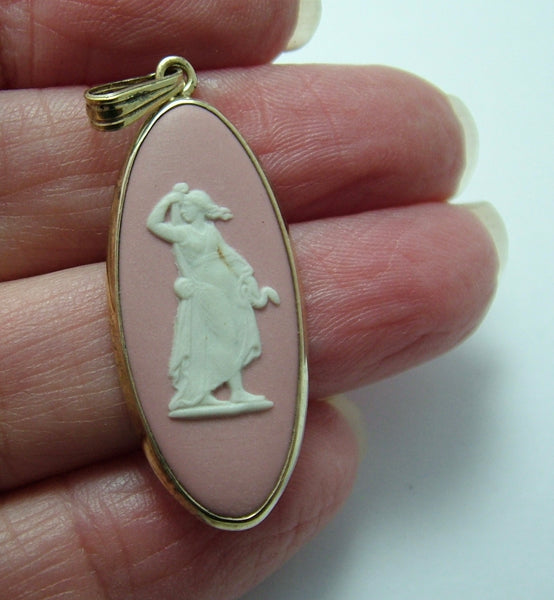 Vintage 1980's Gold Plated Silver & Pink Wedgwood Jasperware “Hygeia” Pendant Charm HM 1983