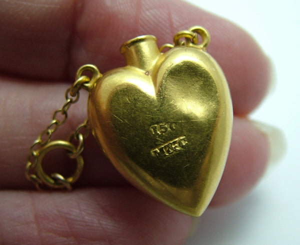 Large Antique Victorian c1895 15ct Gold & Ruby Heart Perfume Bottle Charm