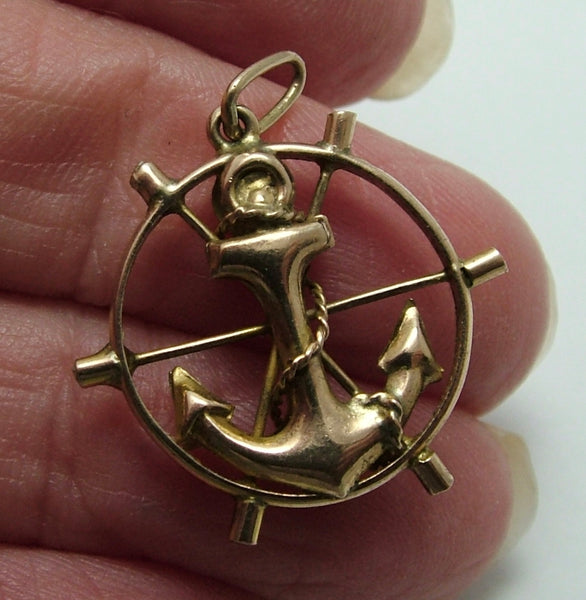 Vintage 1920's Hollow 9ct Gold Anchor & Ship’s Wheel Charm Gold Charm - Sandy's Vintage Charms