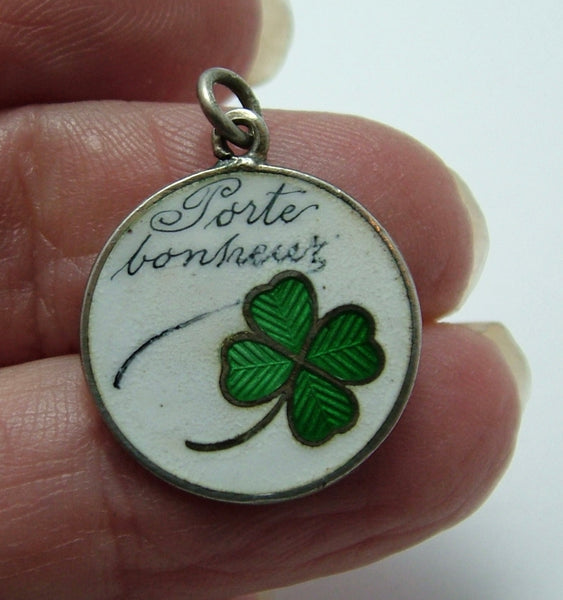 Antique c1915 Silver & Enamel “Porte Bonheur” Four Leaf Clover Charm