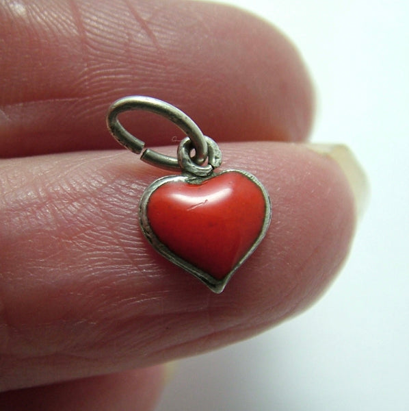 Tiny Vintage 1950's Silver & Red Enamel Heart Charm Enamel Charm - Sandy's Vintage Charms