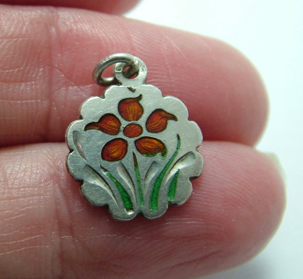 Antique c1915 Silver & Enamel Red Flower Charm