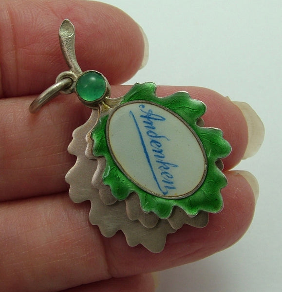 Large Antique German c1910 Silver & Enamel “Souvenir” Oak Leaf Slider Charm