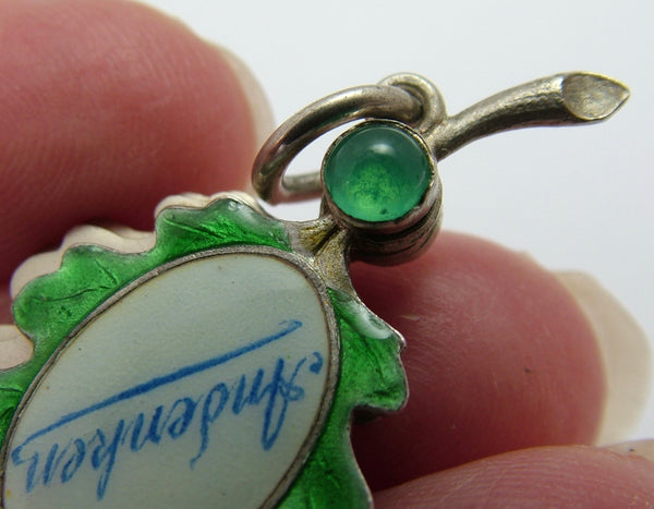 Large Antique German c1910 Silver & Enamel “Souvenir” Oak Leaf Slider Charm