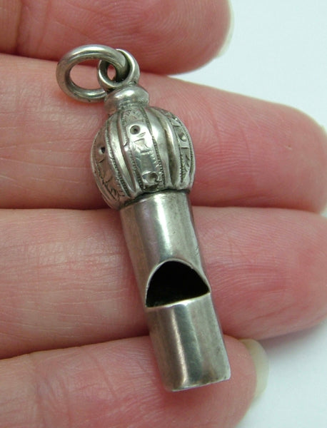Large Antique Victorian c1895 Silver Working Whistle Charm Antique Charm - Sandy's Vintage Charms