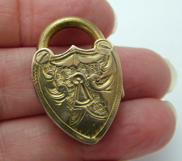 Large Antique Edwardian c1910 Gold Plated Opening Padlock Locket Charm