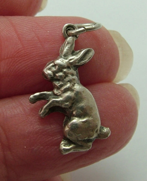 Vintage 1950's Silver Flat Backed Bunny Rabbit Charm Silver Charm - Sandy's Vintage Charms