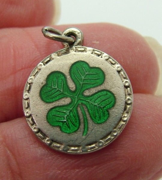 Vintage 1930's Silver & Green Enamel Lucky Four Leaf Clover Charm 1920s-1950s Charm - Sandy's Vintage Charms