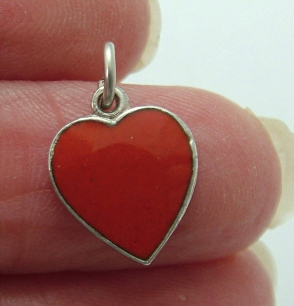Vintage 1950's Silver & Red Enamel Heart Charm Enamel Charm - Sandy's Vintage Charms