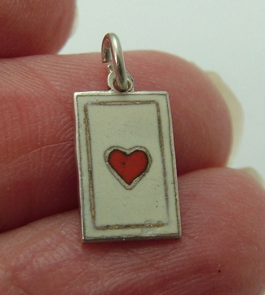 Small Vintage 1950's Silver & Enamel Ace of Hearts Playing Card Charm Enamel Charm - Sandy's Vintage Charms
