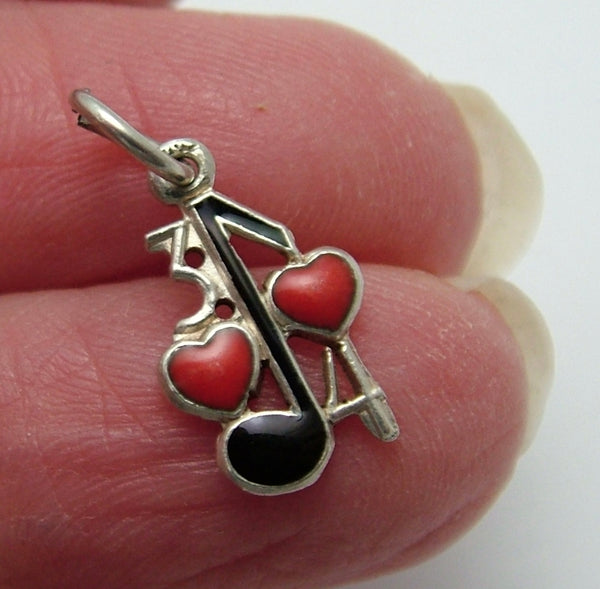 Small Vintage 1950's Silver & Enamel “Two Hearts Waltzing Together” Charm Enamel Charm - Sandy's Vintage Charms
