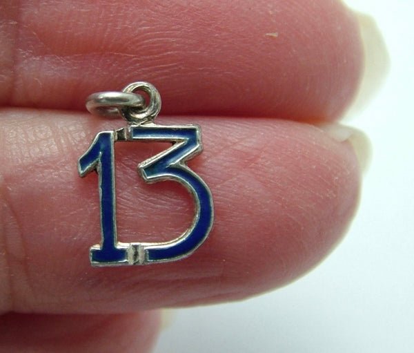 Small Vintage 1950's Silver & Enamel Lucky Number 13 Charm Enamel Charm - Sandy's Vintage Charms