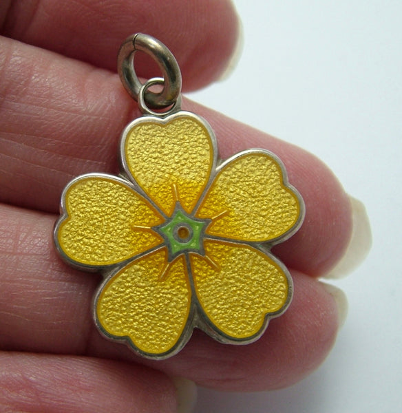 Large Vintage 1980's Silver & Enamel Yellow Flower Charm by Stewart John Wilson Enamel Charm - Sandy's Vintage Charms