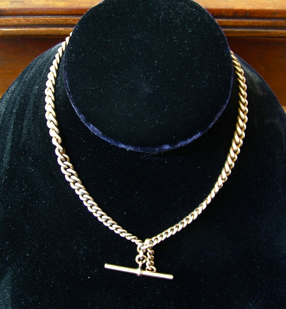Antique Edwardian Rolled Gold Double Albert Watch Chain with Dog Clips ...