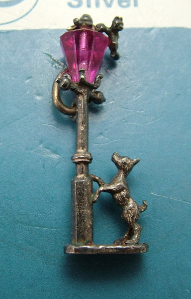 Vintage 1960's Silver Nuvo Lamppost Charm with Cat & Dog on Original Card Silver Charm - Sandy's Vintage Charms