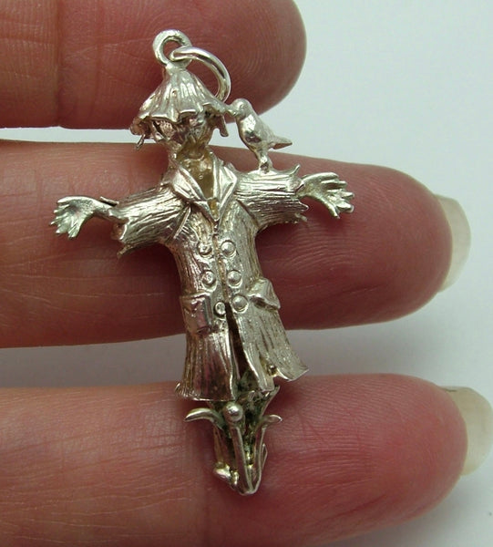 Large Vintage 1980's Solid Silver Moving Scarecrow Charm Silver Charm - Sandy's Vintage Charms
