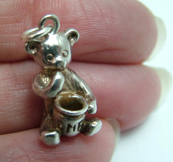 Vintage 1970's Solid Silver Bear Charm with Honey Pot Silver Charm - Sandy's Vintage Charms