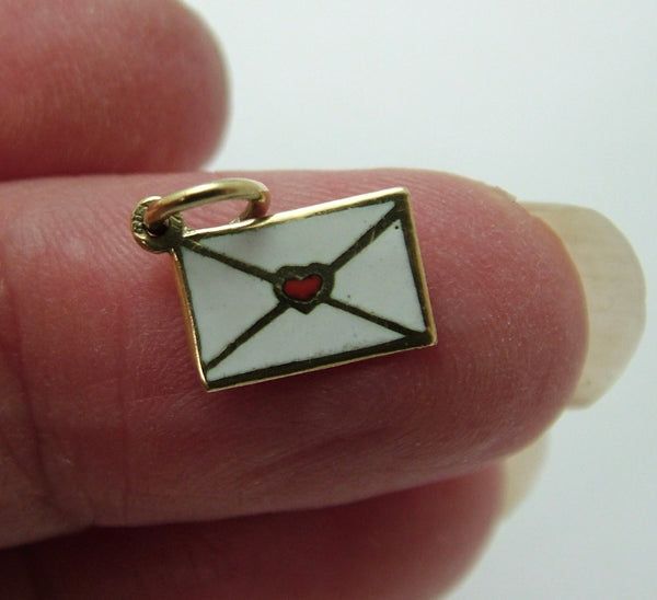 Vintage 1950’s 14ct 14k Gold & White Enamel Envelope Charm Sealed With a Heart Gold Charm - Sandy's Vintage Charms