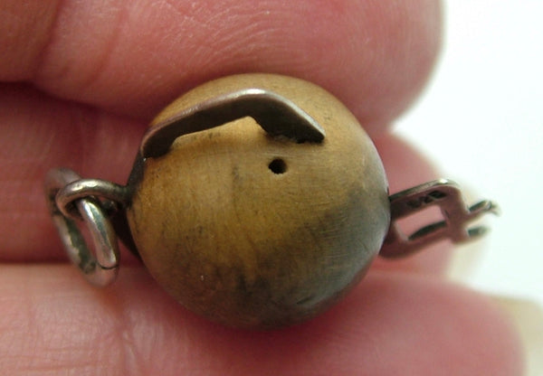 Antique WWI c1914 Silver & Wood "Touch Wood" Lucky Figure Charm Antique Charm - Sandy's Vintage Charms