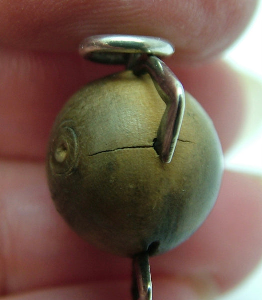 Antique WWI c1914 Silver & Wood "Touch Wood" Lucky Figure Charm Antique Charm - Sandy's Vintage Charms