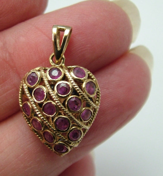 Vintage 1990's 9ct Gold Sapphire & Ruby Heart Charm HM 1993 Gold Charm - Sandy's Vintage Charms
