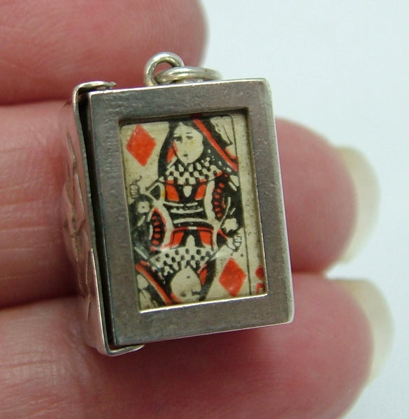 Vintage 1960's Silver Opening Box Charm Paper Playing Cards Inside Silver Charm - Sandy's Vintage Charms