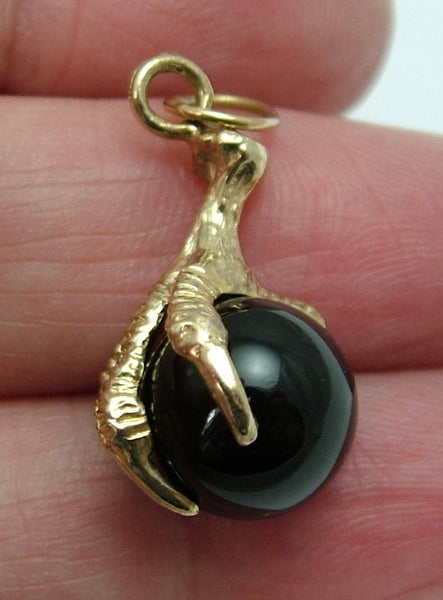 Vintage 1990's 9ct Gold & Black Glass Ball & Claw Charm HM 1990 Gold Charm - Sandy's Vintage Charms