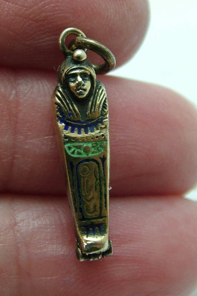 Vintage 1920's Silver Gilt & Enamel Opening Sarcophagus Charm Mummy Inside Enamel Charm - Sandy's Vintage Charms