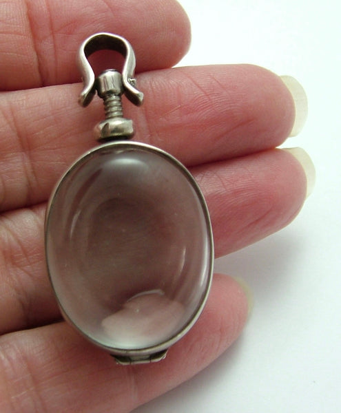 Large Vintage 1960's Silver & Glass Swivel Top Locket Pendant Silver Charm - Sandy's Vintage Charms