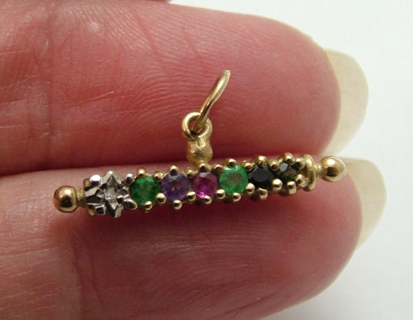 Vintage 1990's 9ct Gold Gem Set T-Bar Charm Spells “DEAREST” HM 1992 Gold Charm - Sandy's Vintage Charms