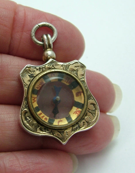 Large Antique Victorian Silver Gilt Working Compass Charm or Fob HM 1901 Antique Charm - Sandy's Vintage Charms