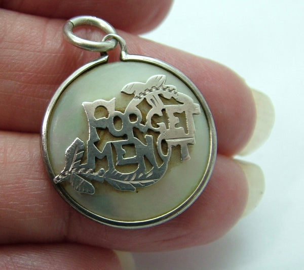 Antique Edwardian c1910 Silver & Mother of Pearl “Forget Me Not” Charm Antique Charm - Sandy's Vintage Charms