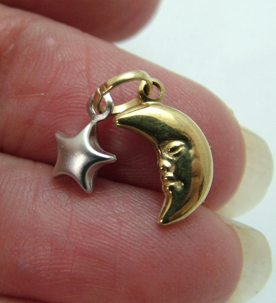 Small Vintage 1990's Hollow 9ct Gold Crescent Moon & Star Charm Gold Charm - Sandy's Vintage Charms