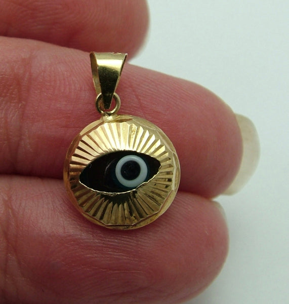 Small Vintage 1990's 14k 14ct Gold & Blue Glass Evil Eye Charm Gold Charm - Sandy's Vintage Charms