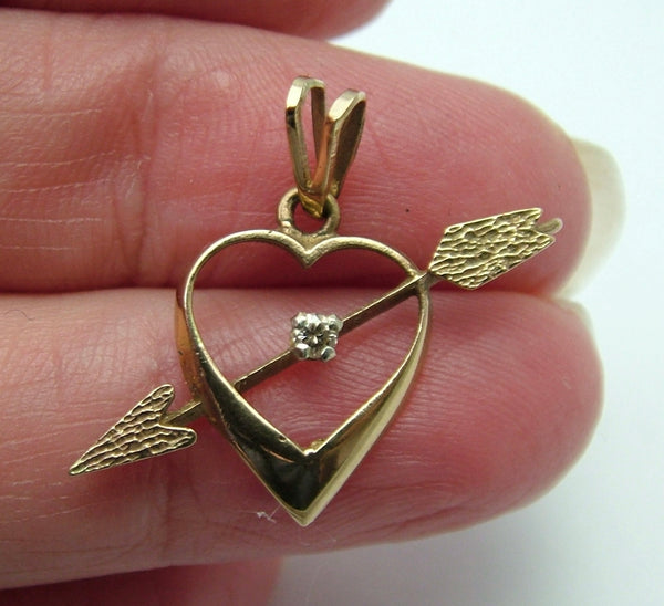 Vintage 1970's 9ct Gold Diamond Set Heart with Arrow Charm HM 1977 Gold Charm - Sandy's Vintage Charms