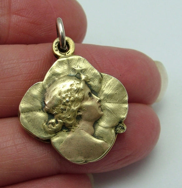 Antique Art Nouveau c1895 Silver Gilt Lady Slider Locket Charm or Pendant Antique Charm - Sandy's Vintage Charms