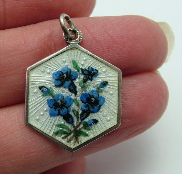 Vintage 1920’s Silver & Enamel Forget-me-not Flower Charm Engraved 1924 Enamel Charm - Sandy's Vintage Charms