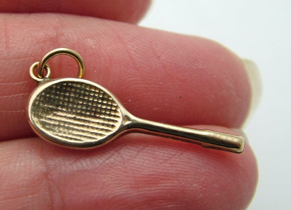 Vintage 1950's Hollow 9ct Gold Tennis Racket Charm with Faux Pearl Ball Gold Charm - Sandy's Vintage Charms
