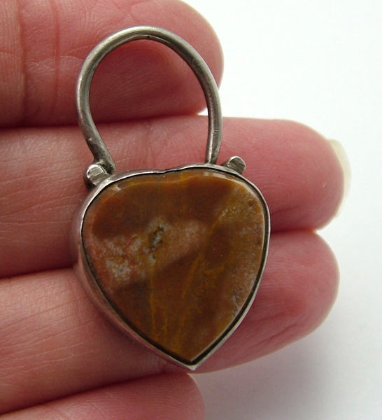 Antique Victorian c1890 Heart Shaped Silver & Agate Padlock Fastener or Charm Antique Charm - Sandy's Vintage Charms