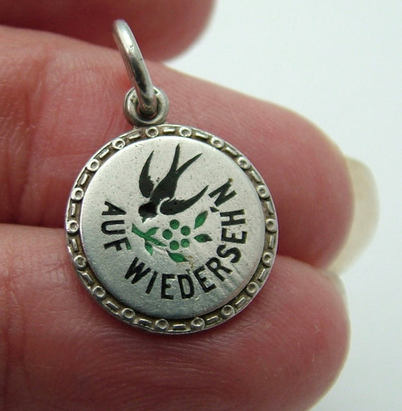 Small Vintage 1930’s Silver & Enamel "Auf Wiedersehn" Swallow Charm Enamel Charm - Sandy's Vintage Charms