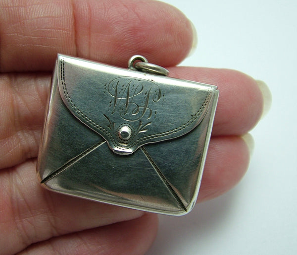 Antique Edwardian Silver Stamp Case Envelope Charm or Fob with Notebook HM 1904 Antique Charm - Sandy's Vintage Charms