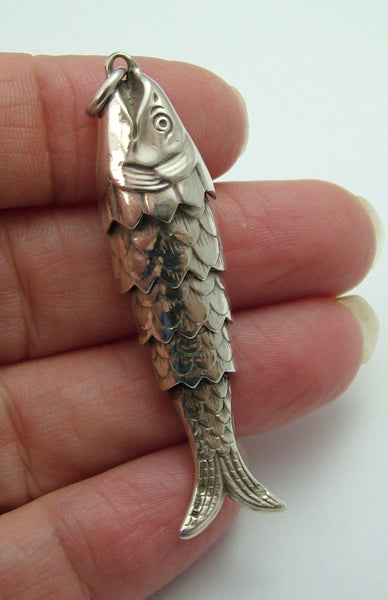 Large Vintage 1970's Silver Articulated Fish Charm HM 1974 Silver Charm - Sandy's Vintage Charms