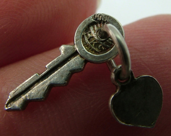 Small Vintage 1950's Silver Key & Red Enamel Heart Charm