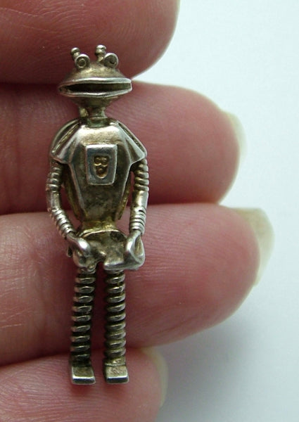 Vintage 1970's Silver Articulated Smash Martian Robot Pendant Silver Charm - Sandy's Vintage Charms