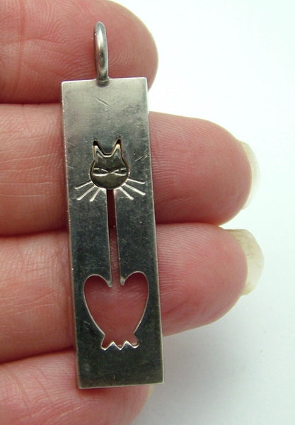Large Vintage 1970's Finland Silver Cat Charm or Pendant by Kupittaan Kulta
