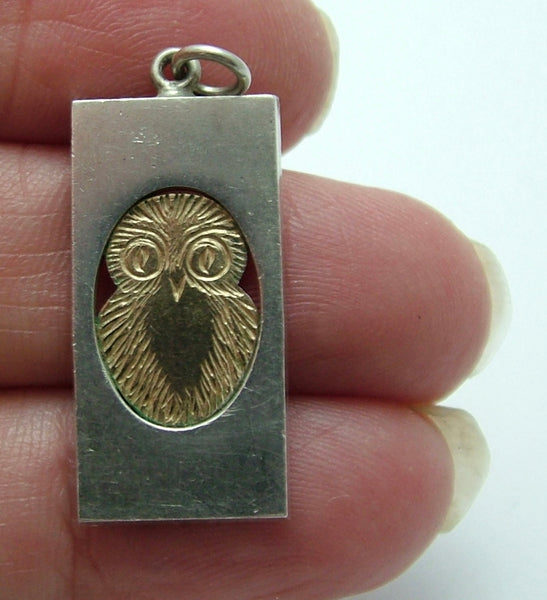 Vintage 1970's Finland Silver & Gold Plated Owl Charm or Pendant by Kupittaan Kulta
