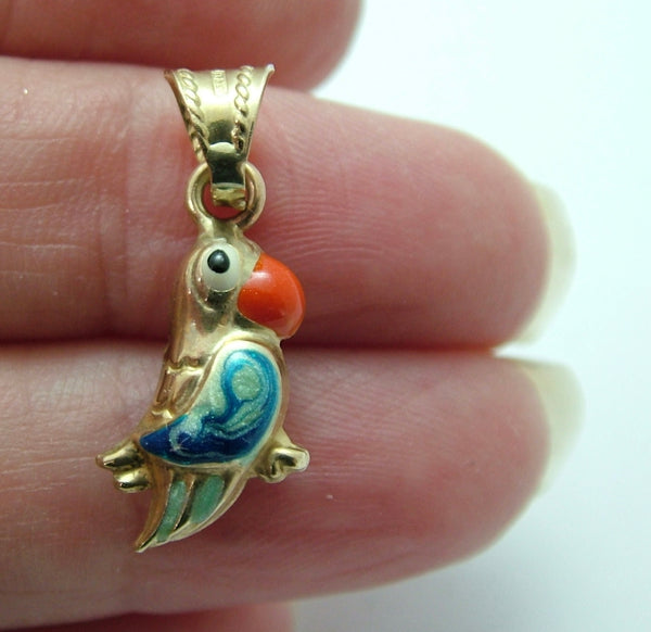 Vintage 1980's Italian 9ct Gold & Enamel Parrot Charm Gold Charm - Sandy's Vintage Charms