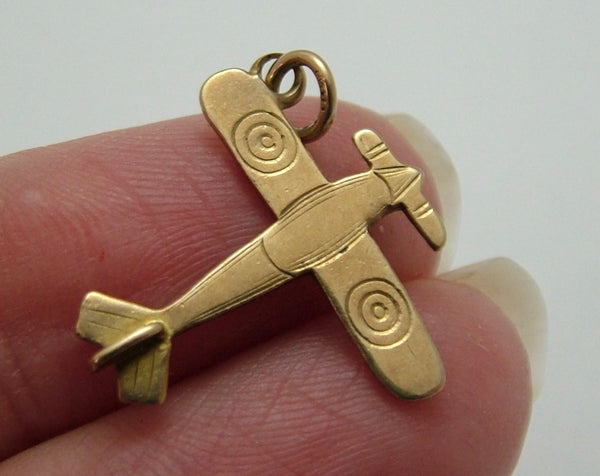 Antique WW1 c1917 Solid Flat 9ct Gold RAF Biplane Charm Gold Charm - Sandy's Vintage Charms