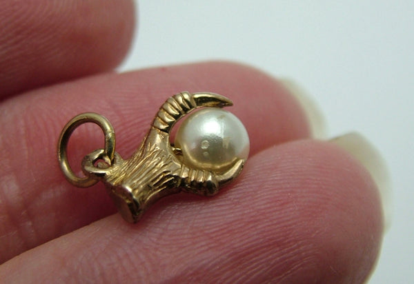 Small Vintage 1970's 9ct Gold & Faux Pearl Ball & Claw Charm Gold Charm - Sandy's Vintage Charms
